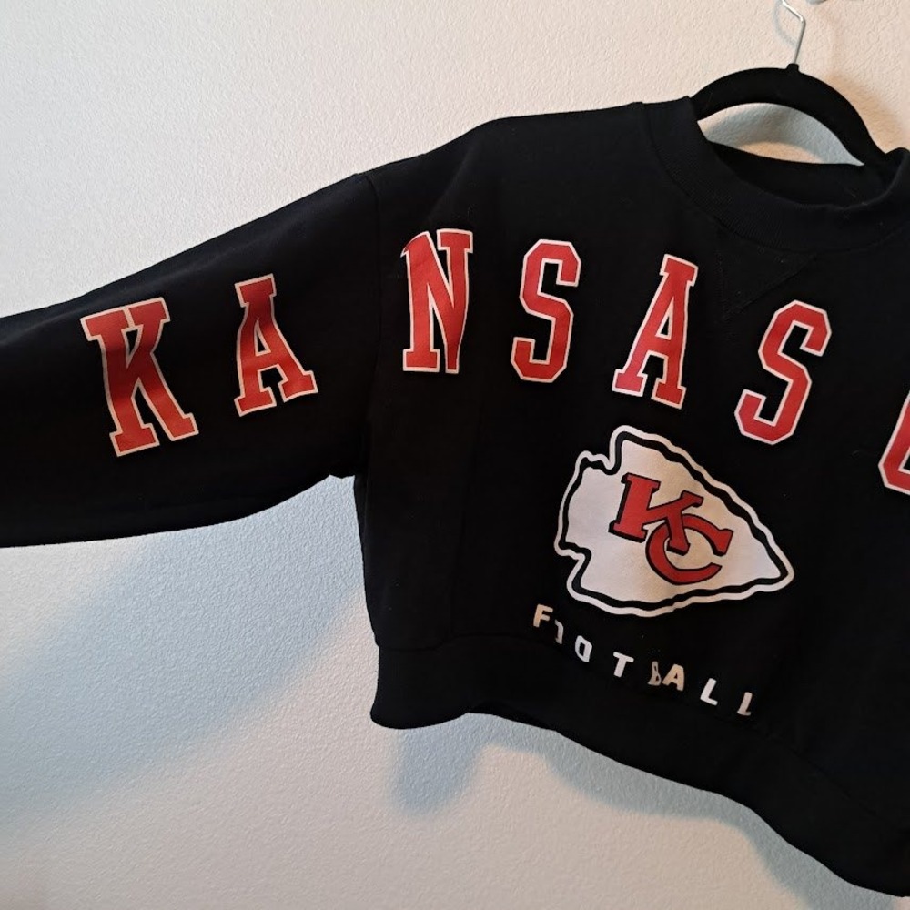 Ultra Game NFL Kansas City Chiefs Cropped Sweatshirt Black Red Small Football - Picture 2 of 5
